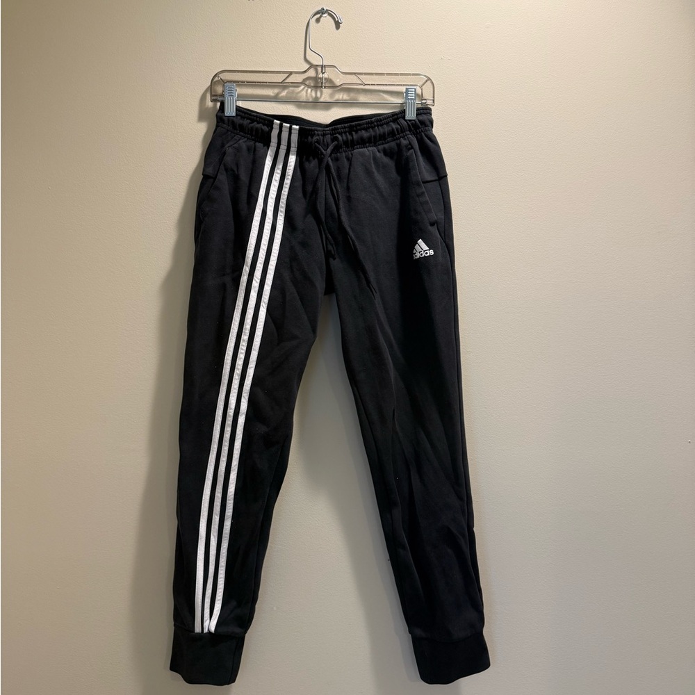 Adidas Black Joggers with White Stripes